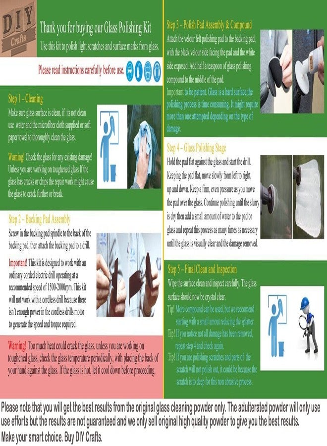 دي آي واي كرافتس مجموعة تنظيف الزجاج من أكسيد السيريوم 700 غرام + معجون أخضر واحد، وسادة تلميع ذاتية اللصق من اللباد مقاس 3 بوصات (700 غرام من أكسيد السيريوم، مجموعة تنظيف الزجاج + معجون أخضر واحد) - Image 2